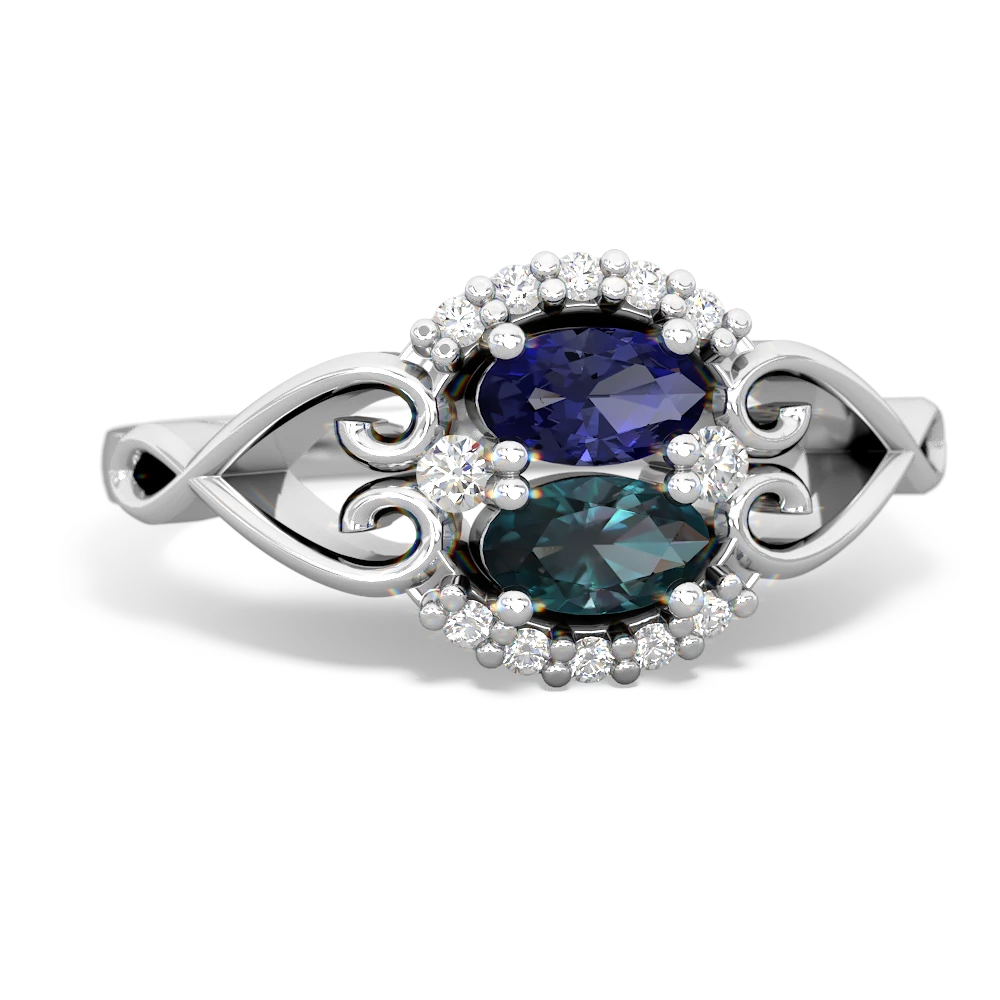 Lab Sapphire Love Nest 14K White Gold ring R5860