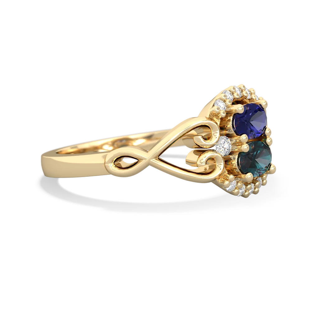 Lab Sapphire Love Nest 14K Yellow Gold ring R5860