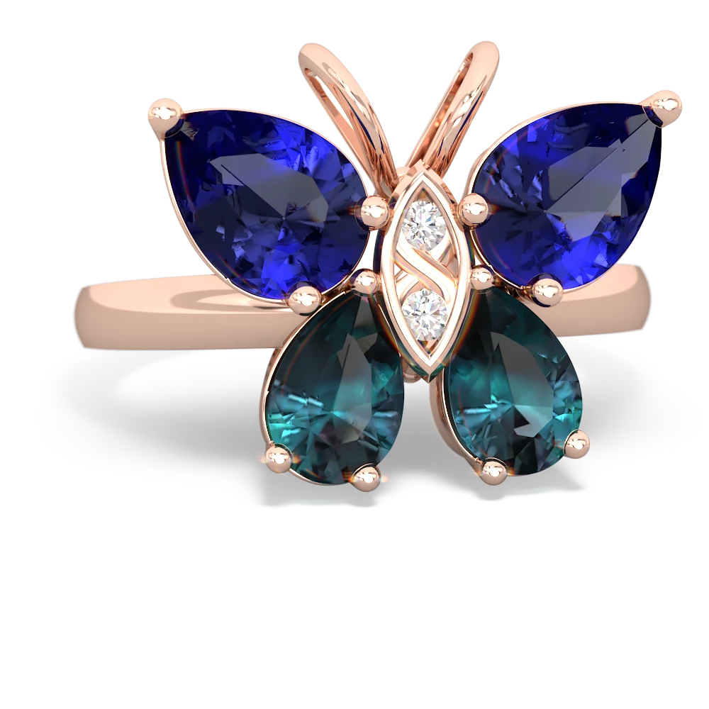 Lab Sapphire Butterfly 14K Rose Gold ring R2215