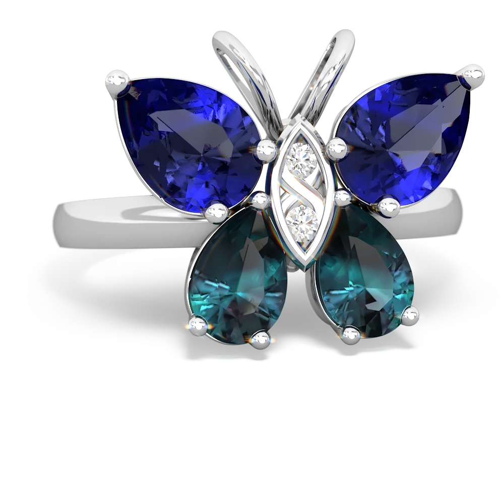 Lab Sapphire Butterfly 14K White Gold ring R2215