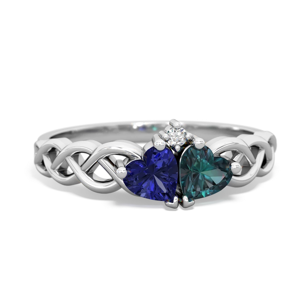 Lab Sapphire Heart To Heart Braid 14K White Gold ring R5870