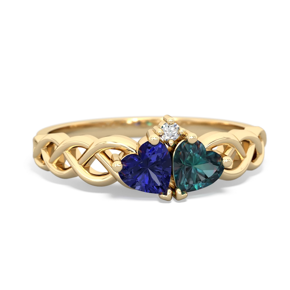 Lab Sapphire Heart To Heart Braid 14K Yellow Gold ring R5870