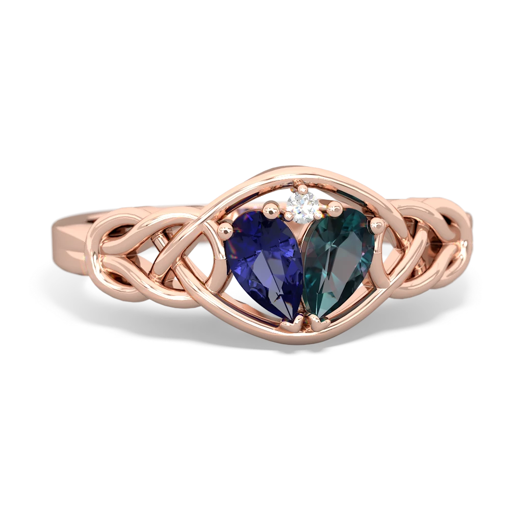 Lab Sapphire Celtic Love Knot 14K Rose Gold ring R5420