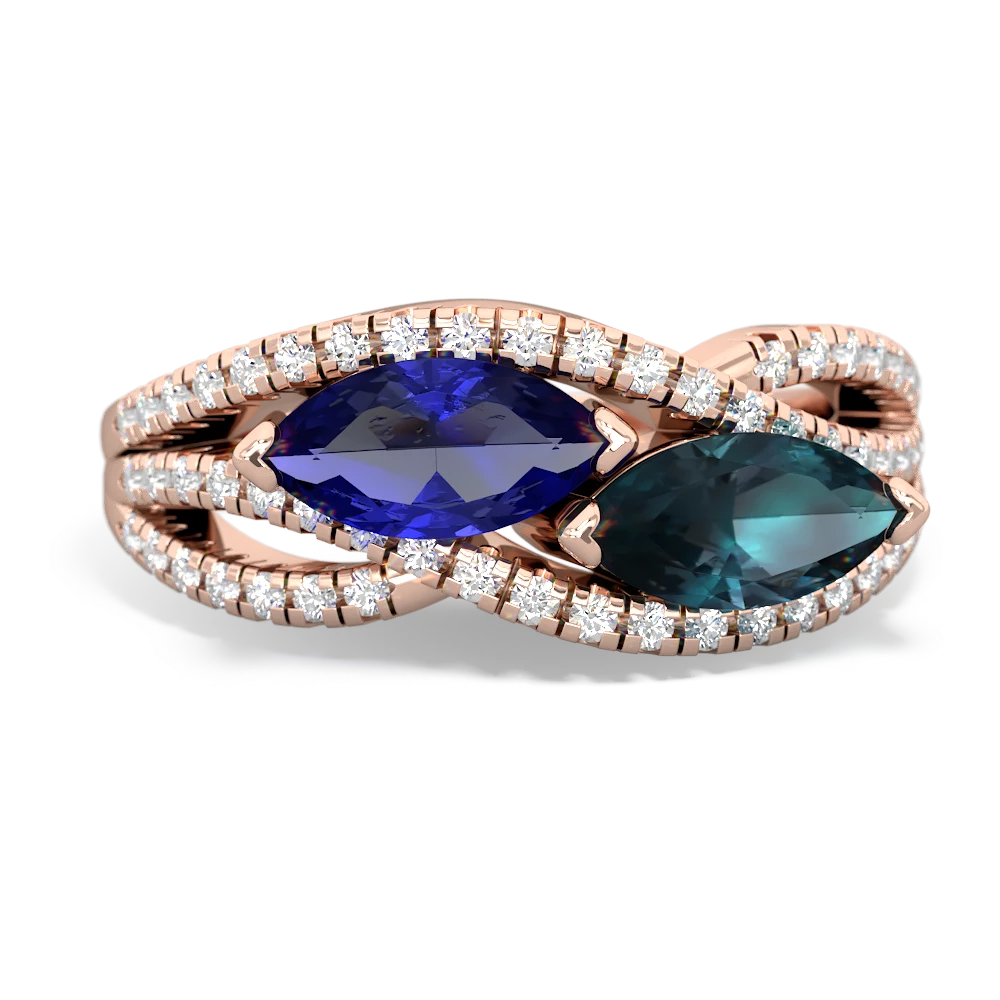 Lab Sapphire Diamond Rivers 14K Rose Gold ring R3070