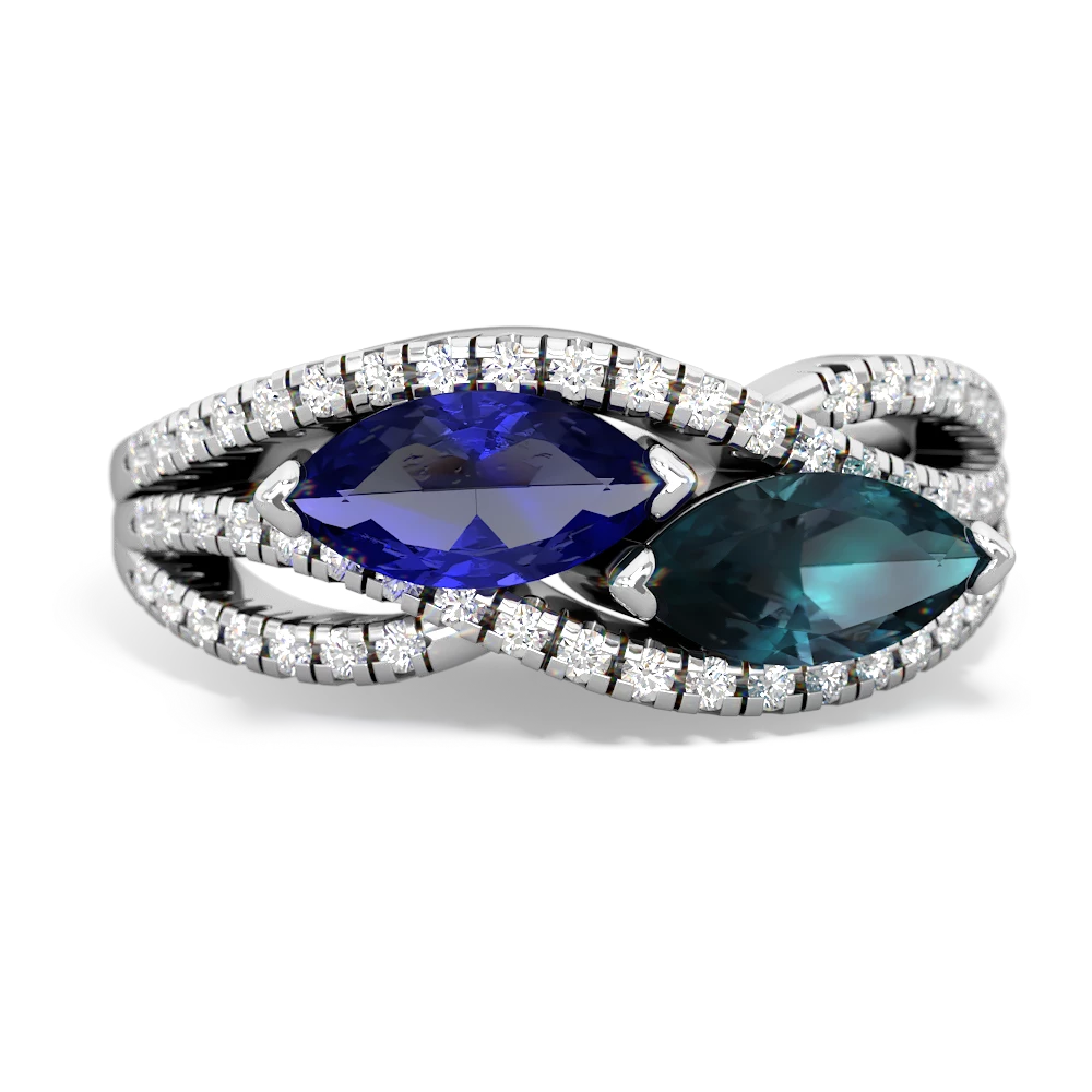 Lab Sapphire Diamond Rivers 14K White Gold ring R3070