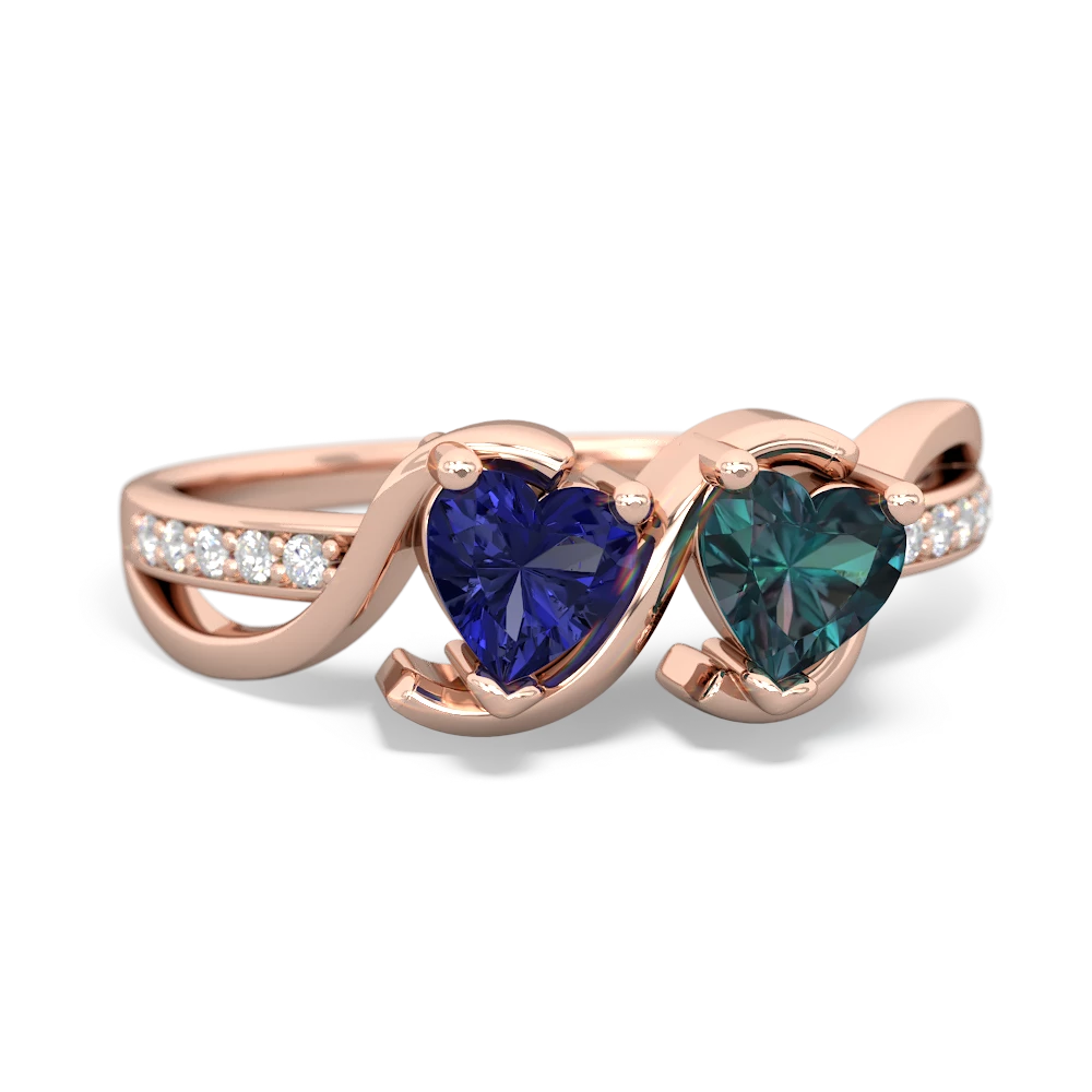 Lab Sapphire Side By Side 14K Rose Gold ring R3090