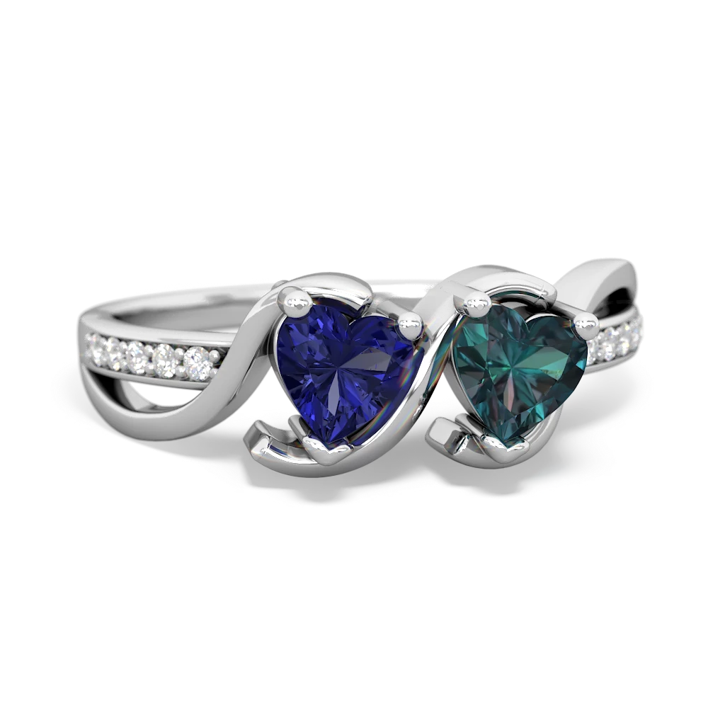 Lab Sapphire Side By Side 14K White Gold ring R3090