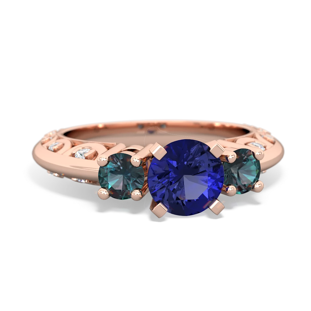 Lab Sapphire Art Deco Eternal Embrace Engagement 14K Rose Gold ring C2003