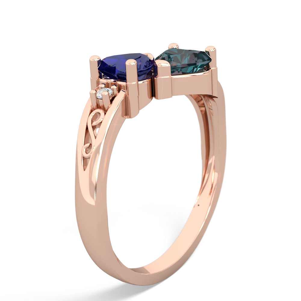 Lab Sapphire Snuggling Hearts 14K Rose Gold ring R2178