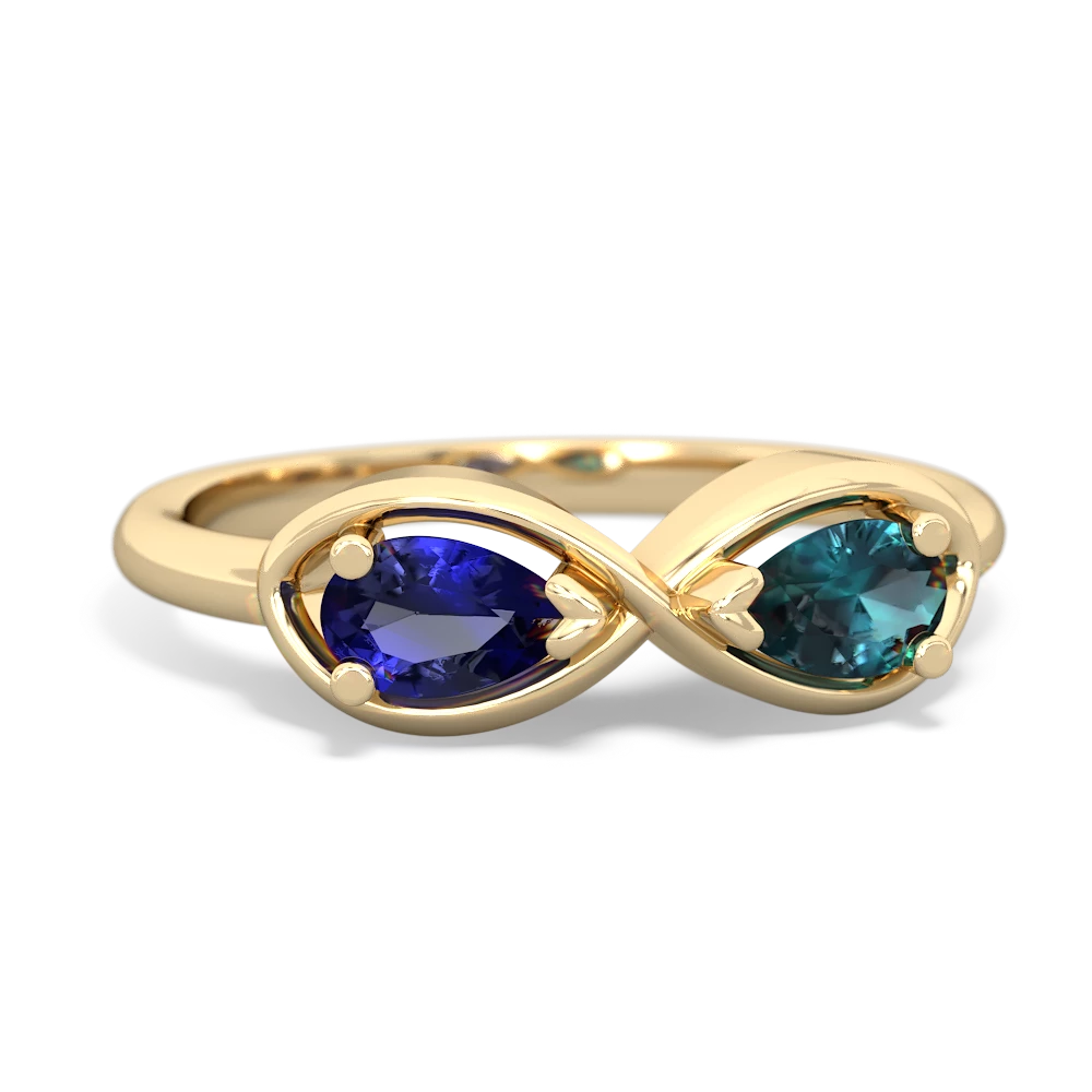 Lab Sapphire Infinity 14K Yellow Gold ring R5050