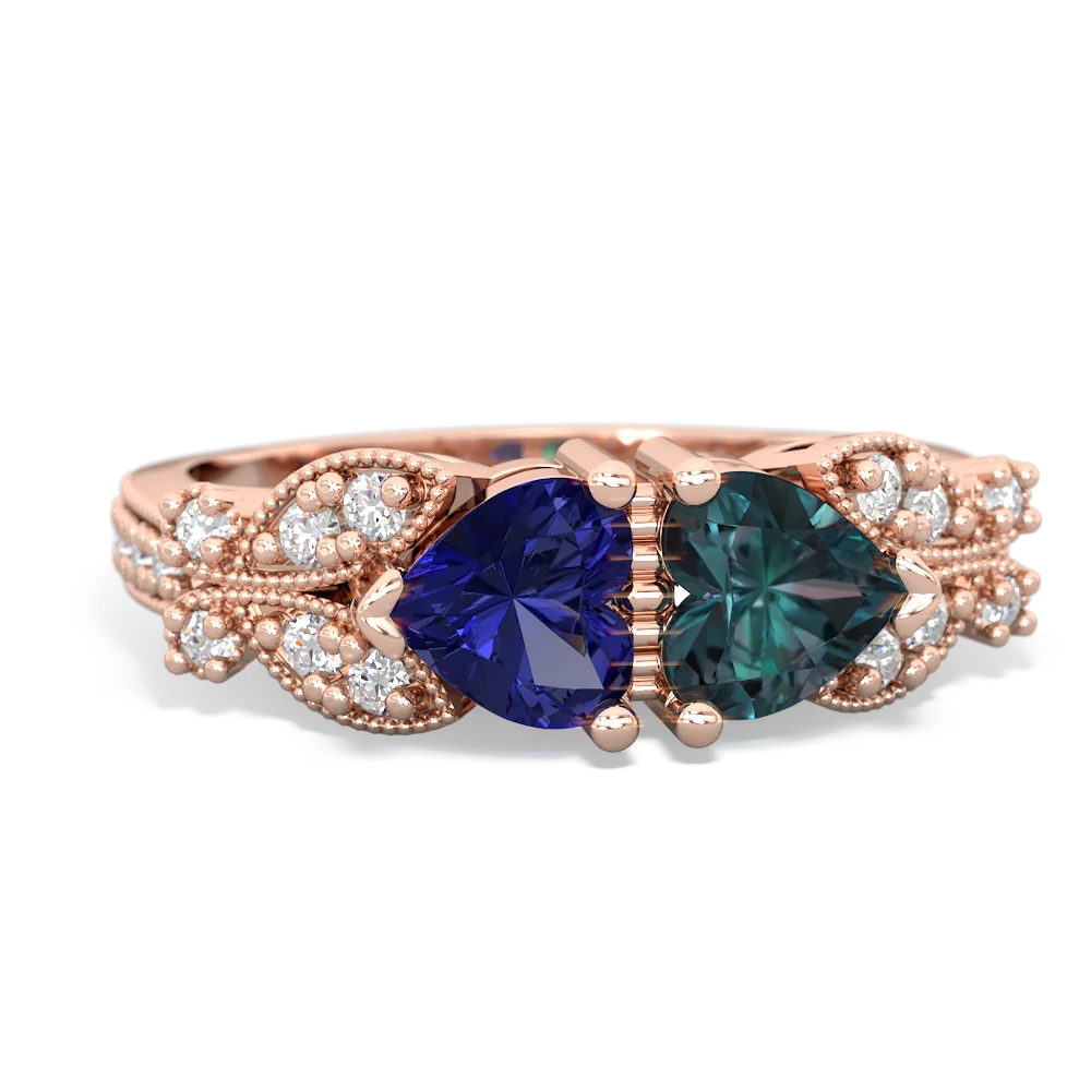 Lab Sapphire Diamond Butterflies 14K Rose Gold ring R5601