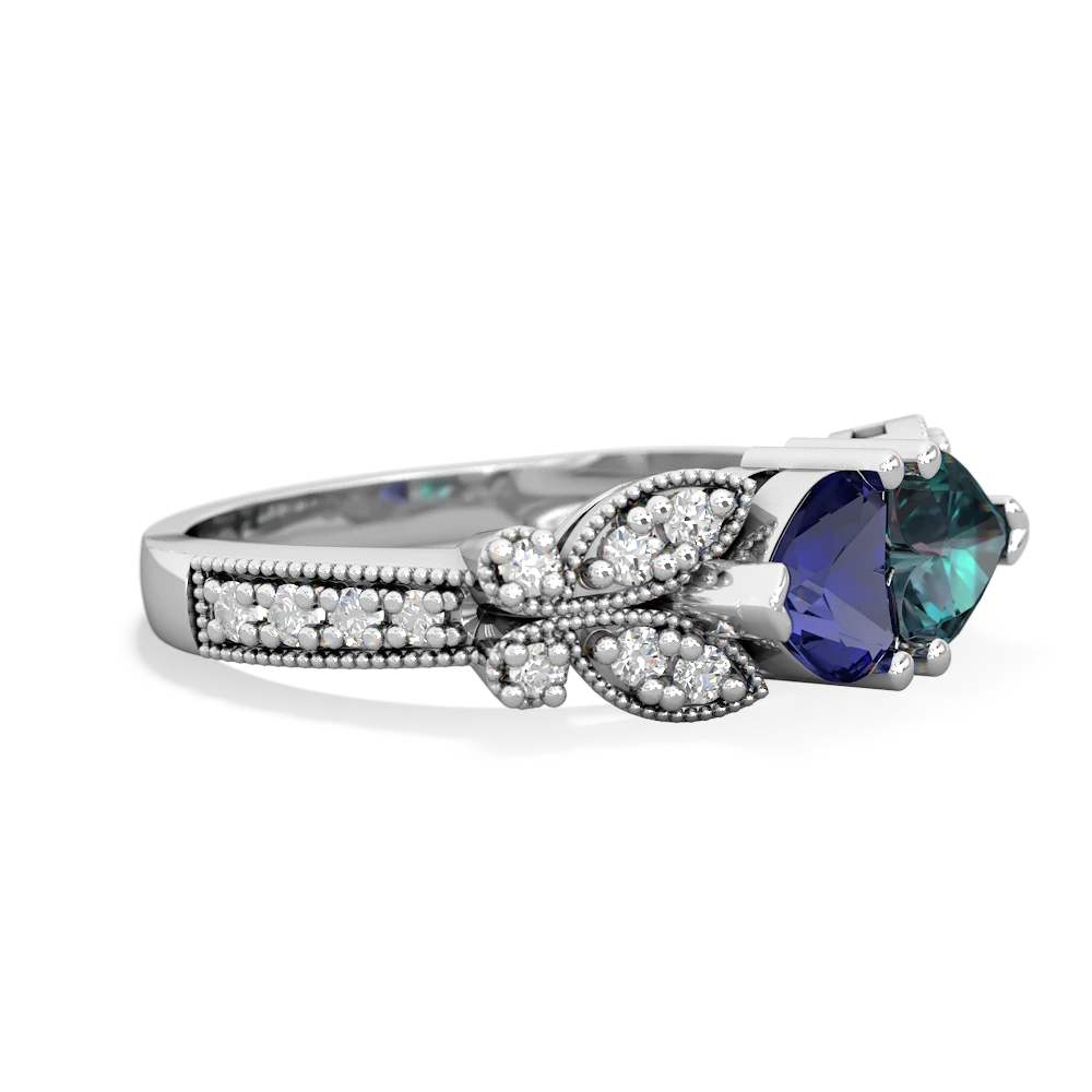 Lab Sapphire Diamond Butterflies 14K White Gold ring R5601