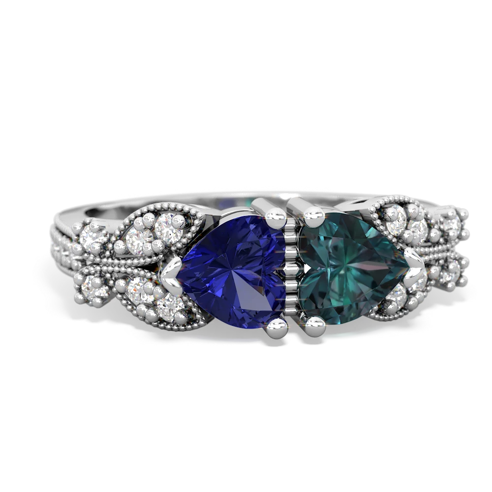 Lab Sapphire Diamond Butterflies 14K White Gold ring R5601