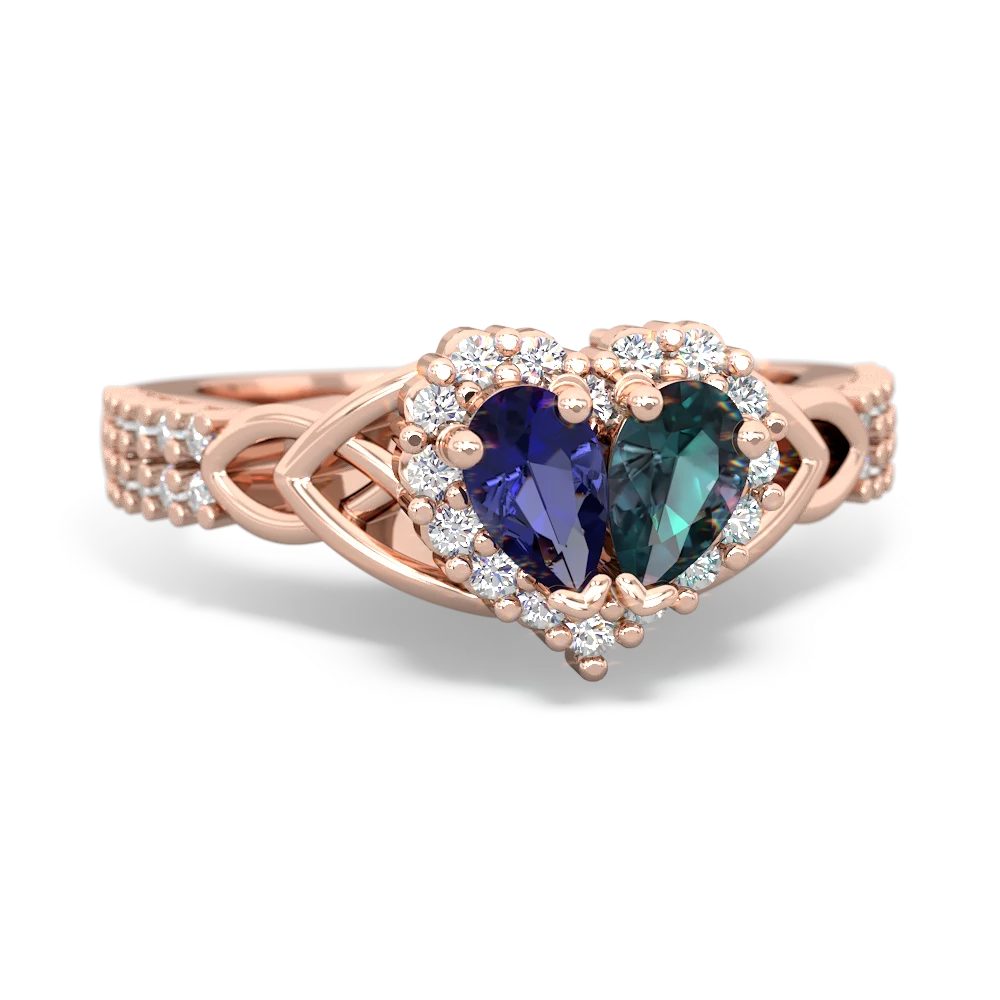 Lab Sapphire Celtic Knot Two Hearts As One 14K Rose Gold ring R2644HRT