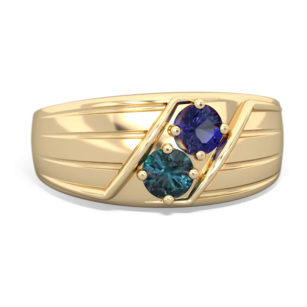 Lab Sapphire Men's Streamline 14K Yellow Gold ring R0460