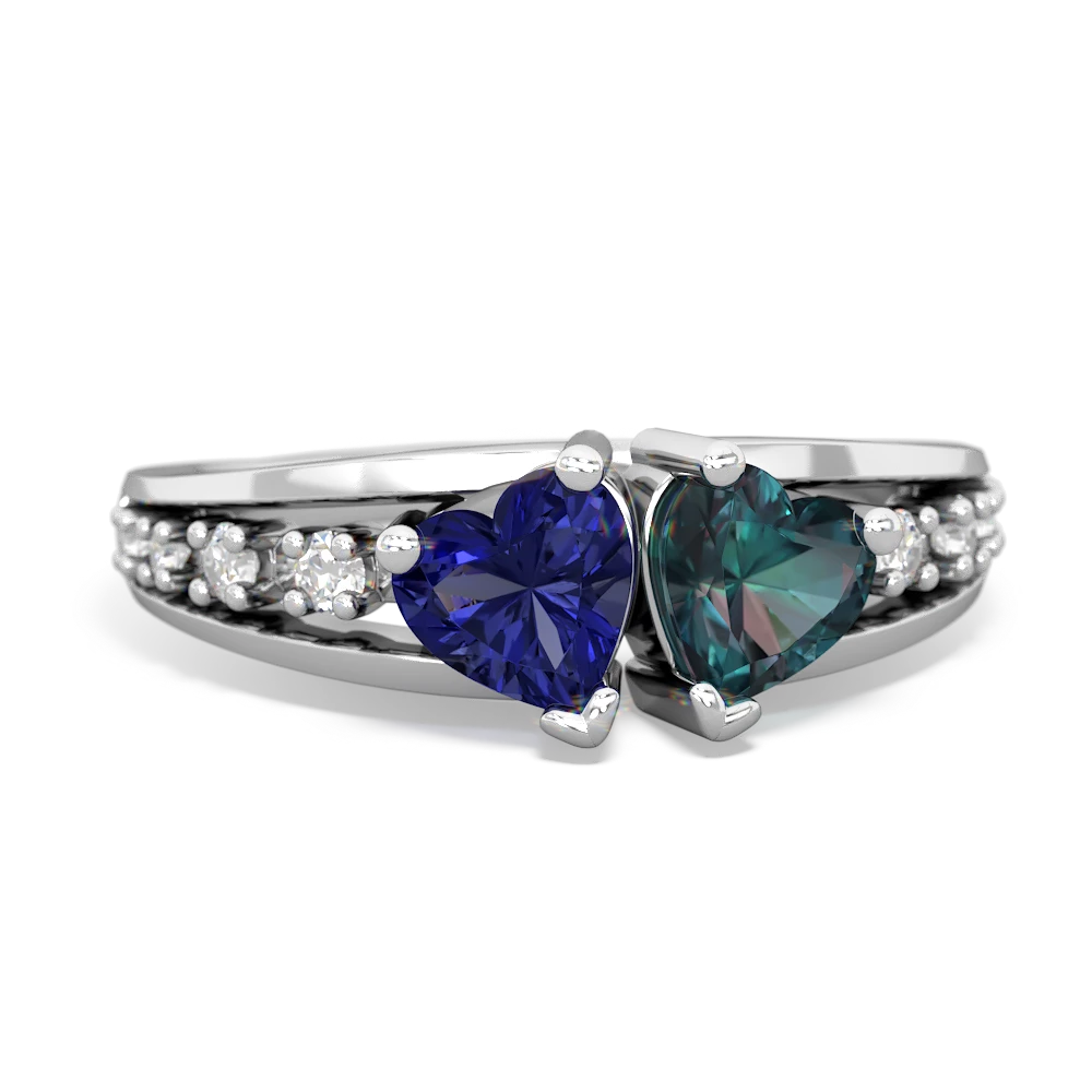 Lab Sapphire Heart To Heart 14K White Gold ring R3342