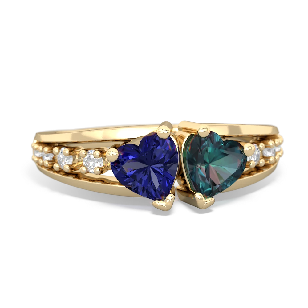 Lab Sapphire Heart To Heart 14K Yellow Gold ring R3342