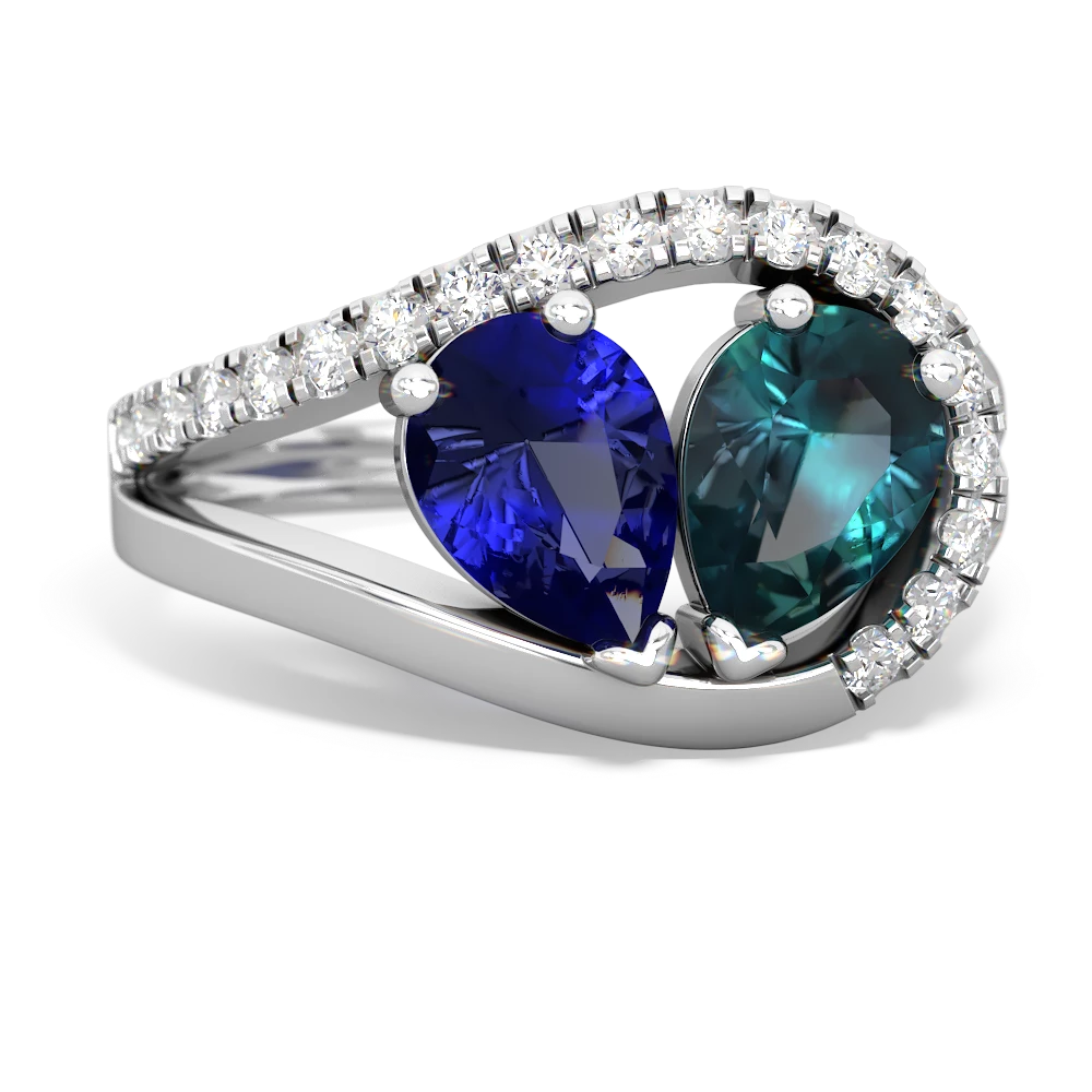 Lab Sapphire Nestled Heart Keepsake 14K White Gold ring R5650