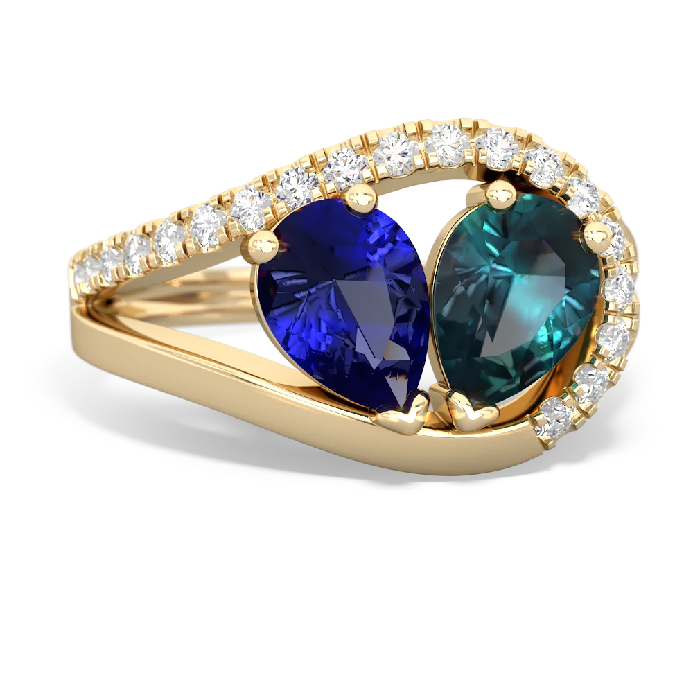 Lab Sapphire Nestled Heart Keepsake 14K Yellow Gold ring R5650