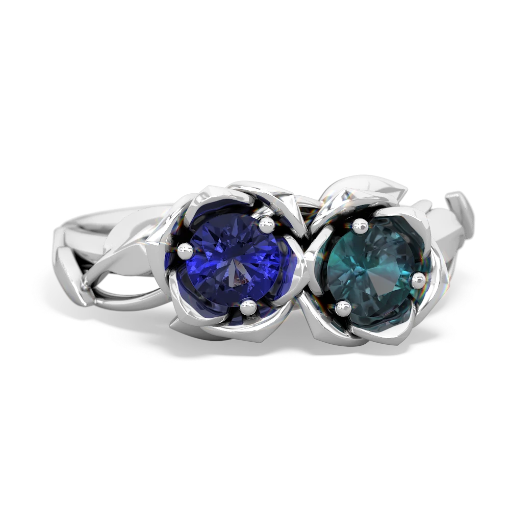 Lab Sapphire Rose Garden 14K White Gold ring R5510