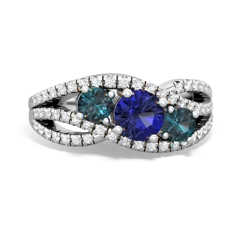 Lab Sapphire Three Stone Aurora 14K White Gold ring R3080