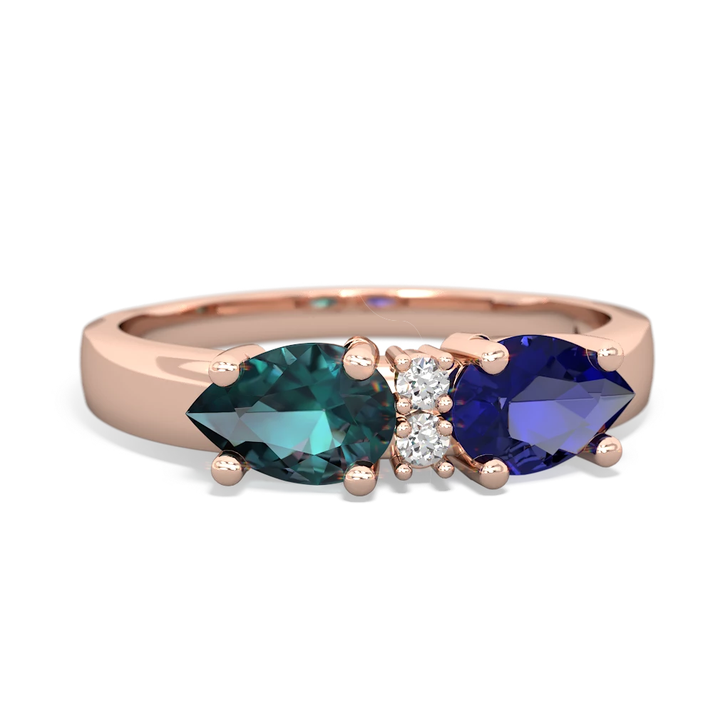 Lab Sapphire Pear Bowtie 14K Rose Gold ring R0865