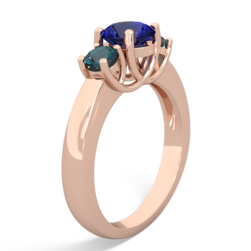 Lab Sapphire Three Stone Round Trellis 14K Rose Gold ring R4018