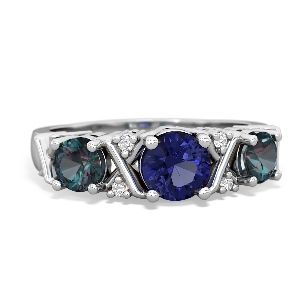 Lab Sapphire Hugs And Kisses 14K White Gold ring R5016