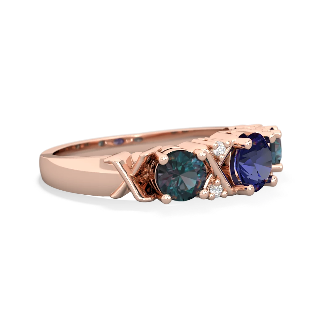 Lab Sapphire Hugs And Kisses 14K Rose Gold ring R5016