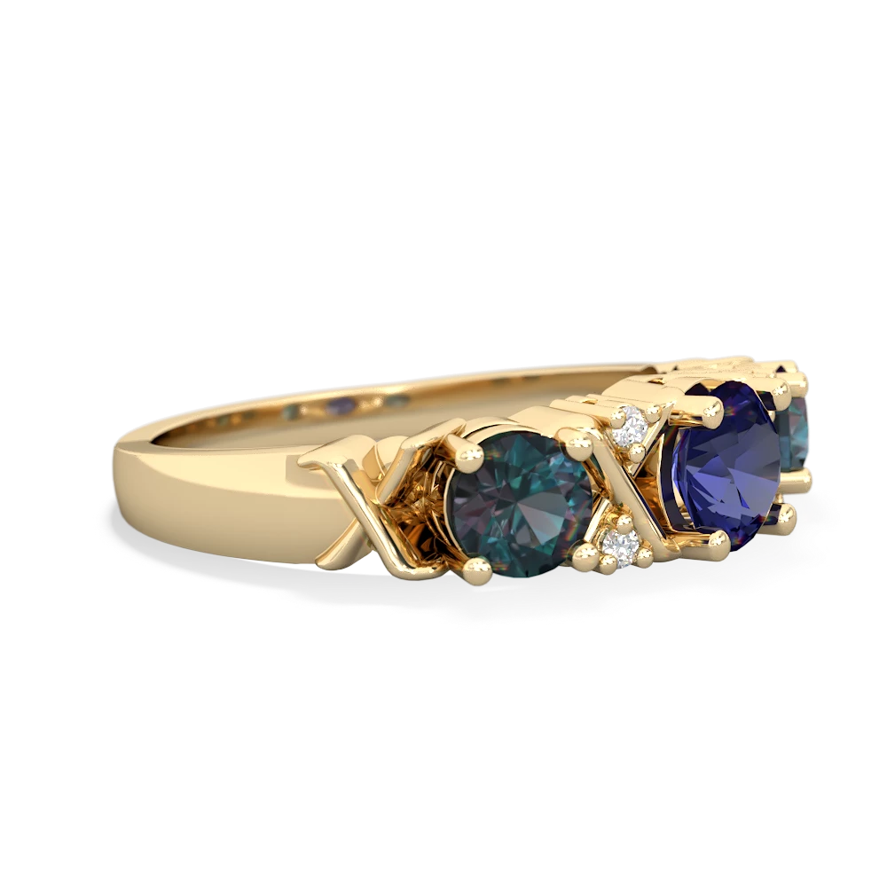 Lab Sapphire Hugs And Kisses 14K Yellow Gold ring R5016