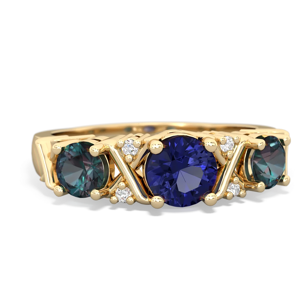 Lab Sapphire Hugs And Kisses 14K Yellow Gold ring R5016