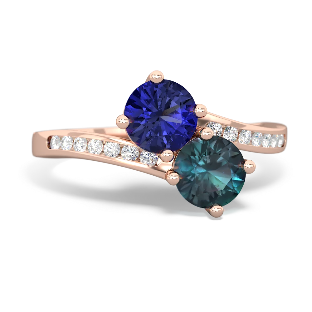 Lab Sapphire Channel Set Two Stone 14K Rose Gold ring R5303