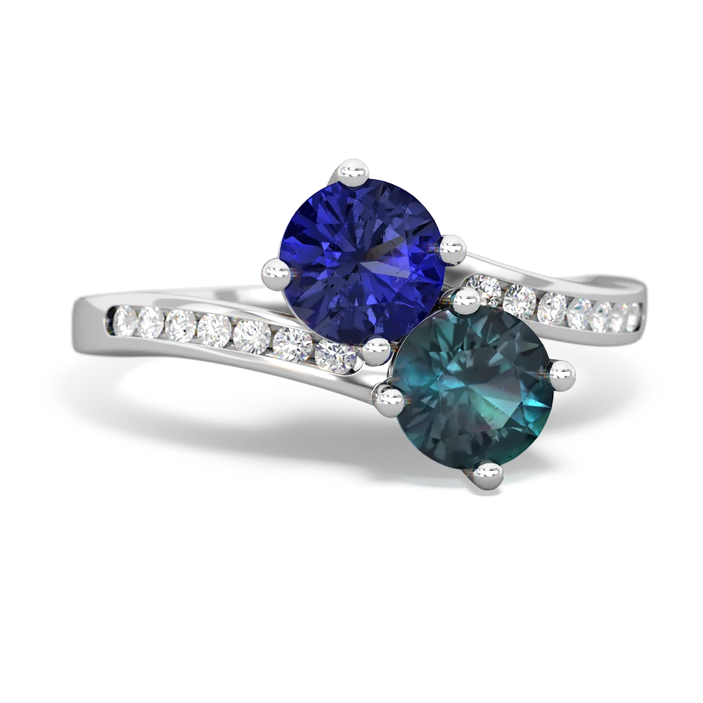 Lab Sapphire Channel Set Two Stone 14K White Gold ring R5303