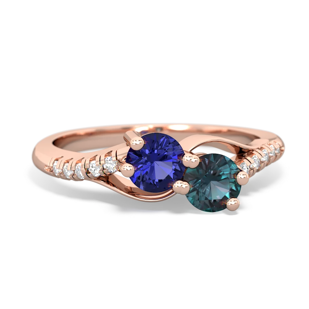 Lab Sapphire Infinity Pave Two Stone 14K Rose Gold ring R5285