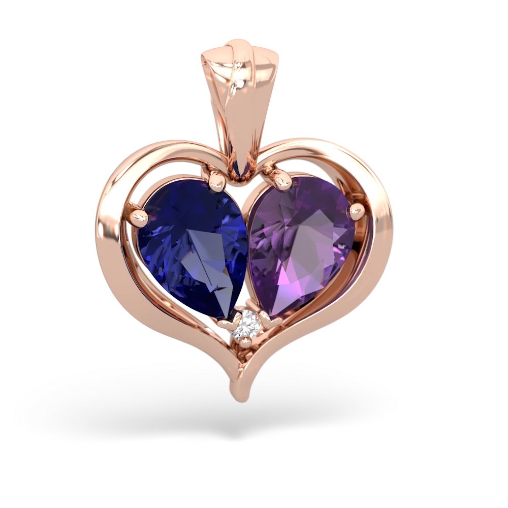 Lab Sapphire Two Become One 14K Rose Gold pendant P5330