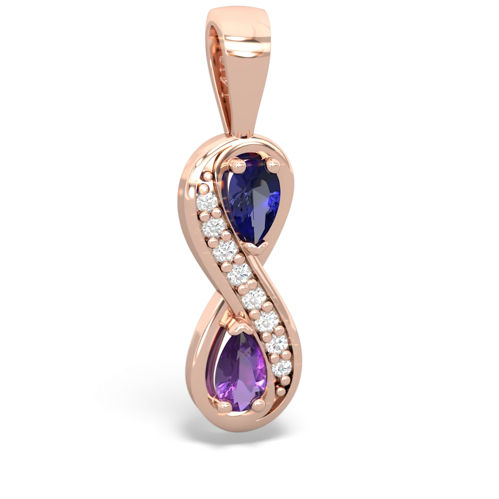 Lab Sapphire Diamond Infinity 14K Rose Gold pendant P5390