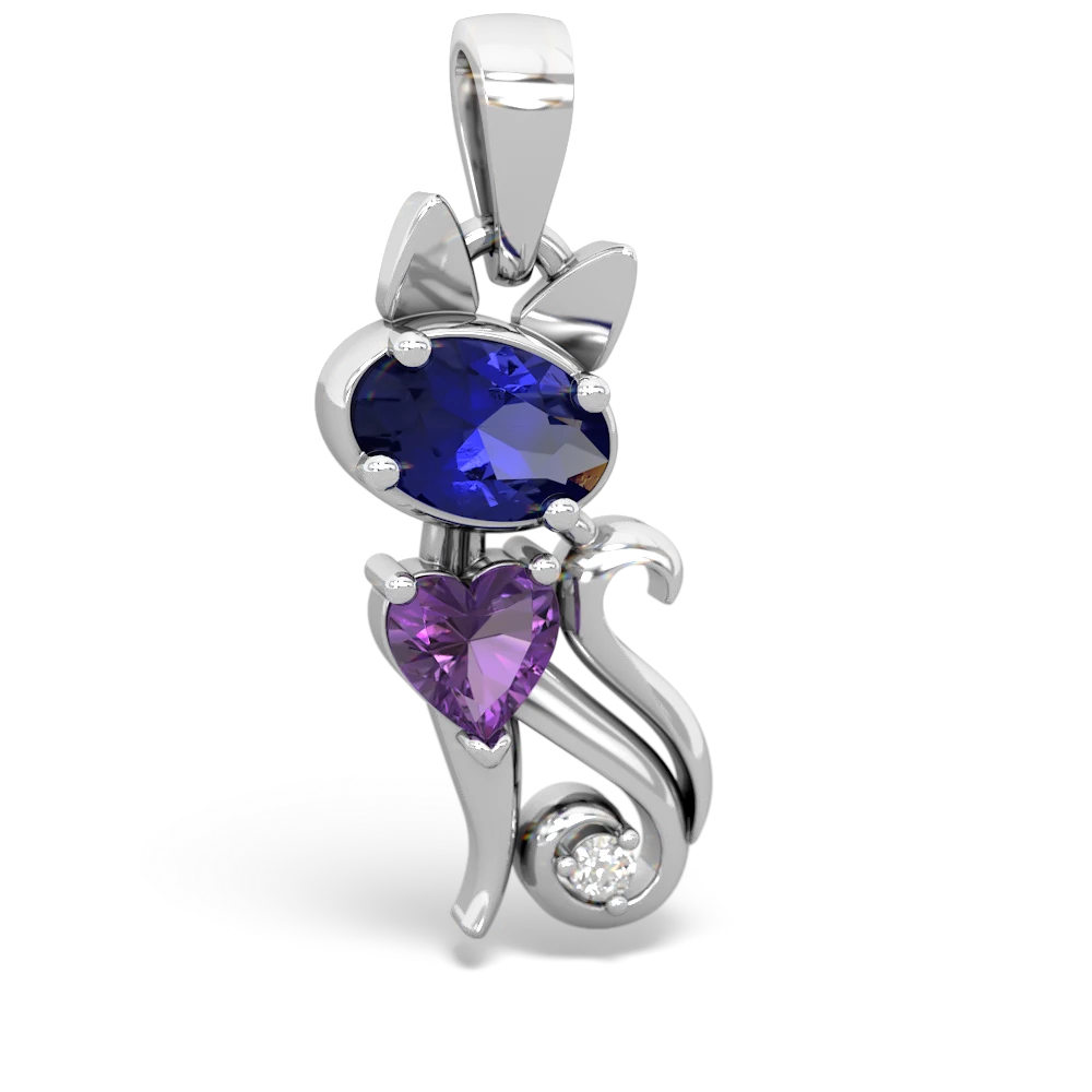 Lab Sapphire Kitten 14K White Gold pendant P5780