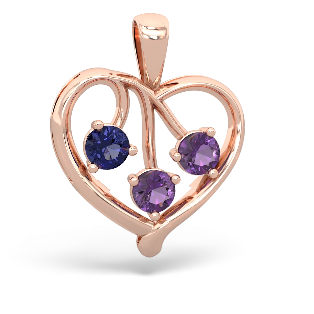 Lab Sapphire Glowing Heart 14K Rose Gold pendant P2233