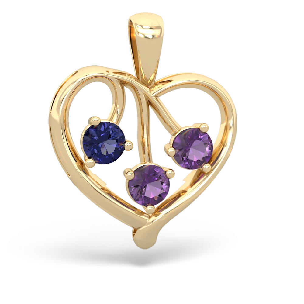 Lab Sapphire Glowing Heart 14K Yellow Gold pendant P2233