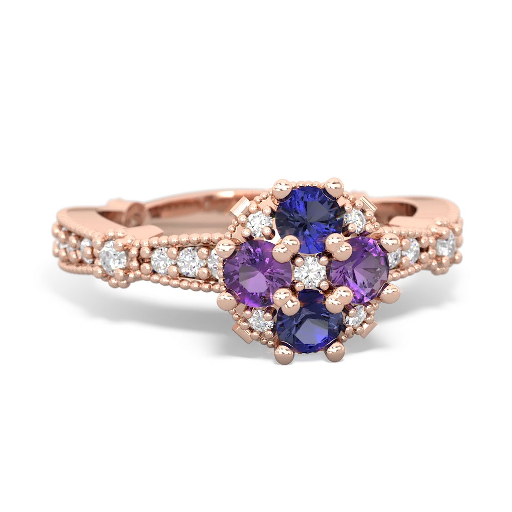 Lab Sapphire Sparkling Tiara Cluster 14K Rose Gold ring R26293RD