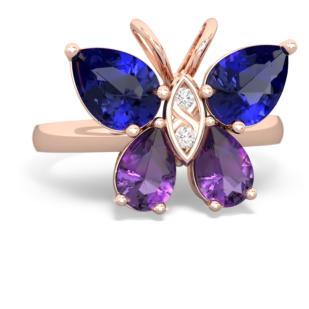 Lab Sapphire Butterfly 14K Rose Gold ring R2215