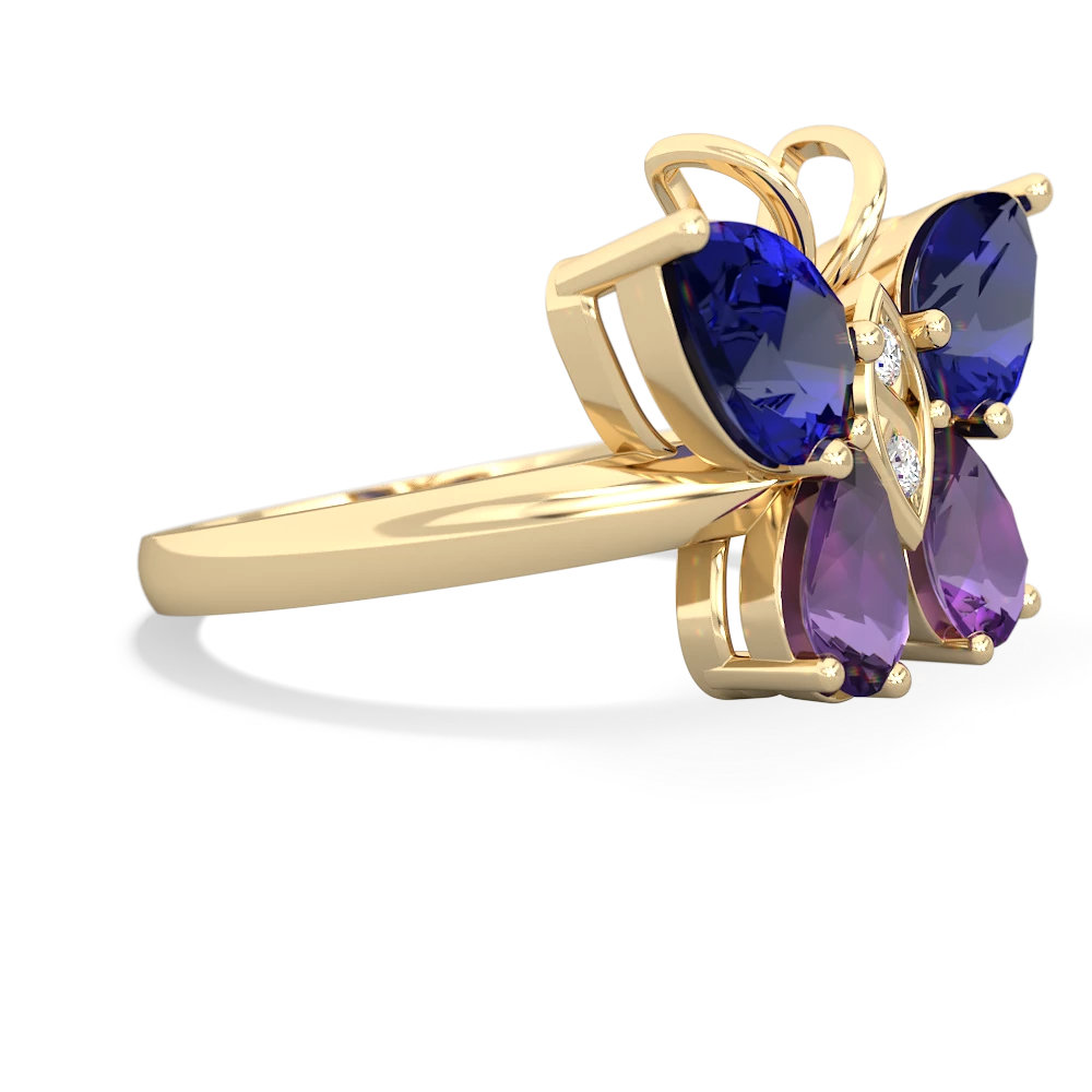 Lab Sapphire Butterfly 14K Yellow Gold ring R2215