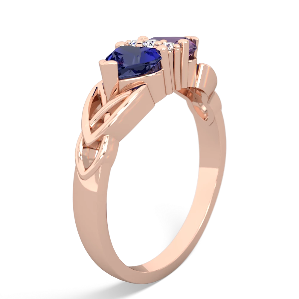 Lab Sapphire Celtic Knot Double Heart 14K Rose Gold ring R5040