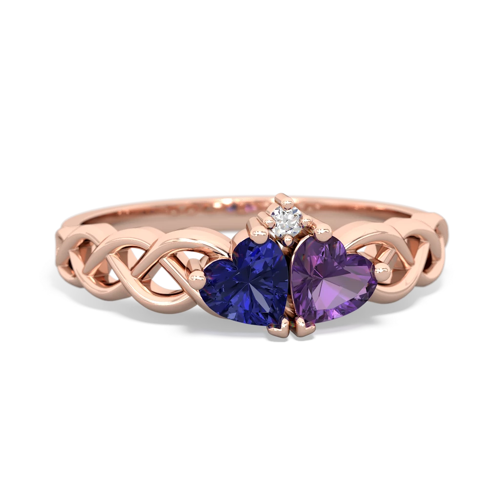 Lab Sapphire Heart To Heart Braid 14K Rose Gold ring R5870