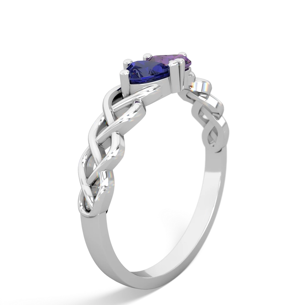 Lab Sapphire Heart To Heart Braid 14K White Gold ring R5870