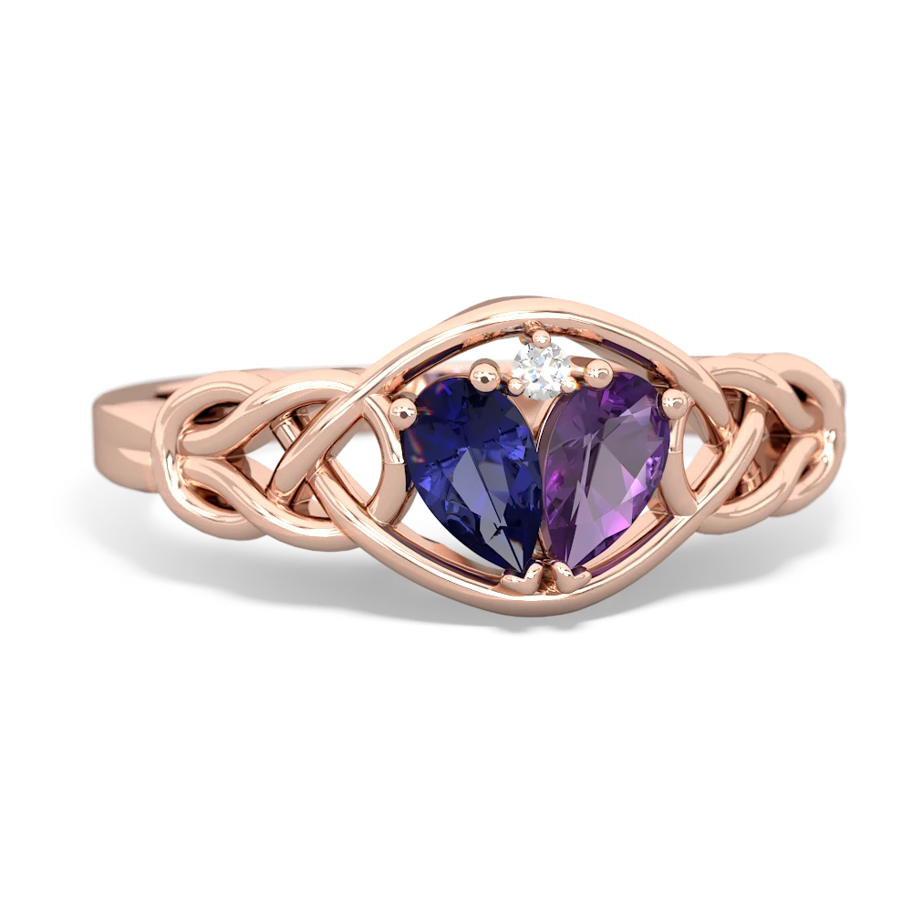 Lab Sapphire Celtic Love Knot 14K Rose Gold ring R5420