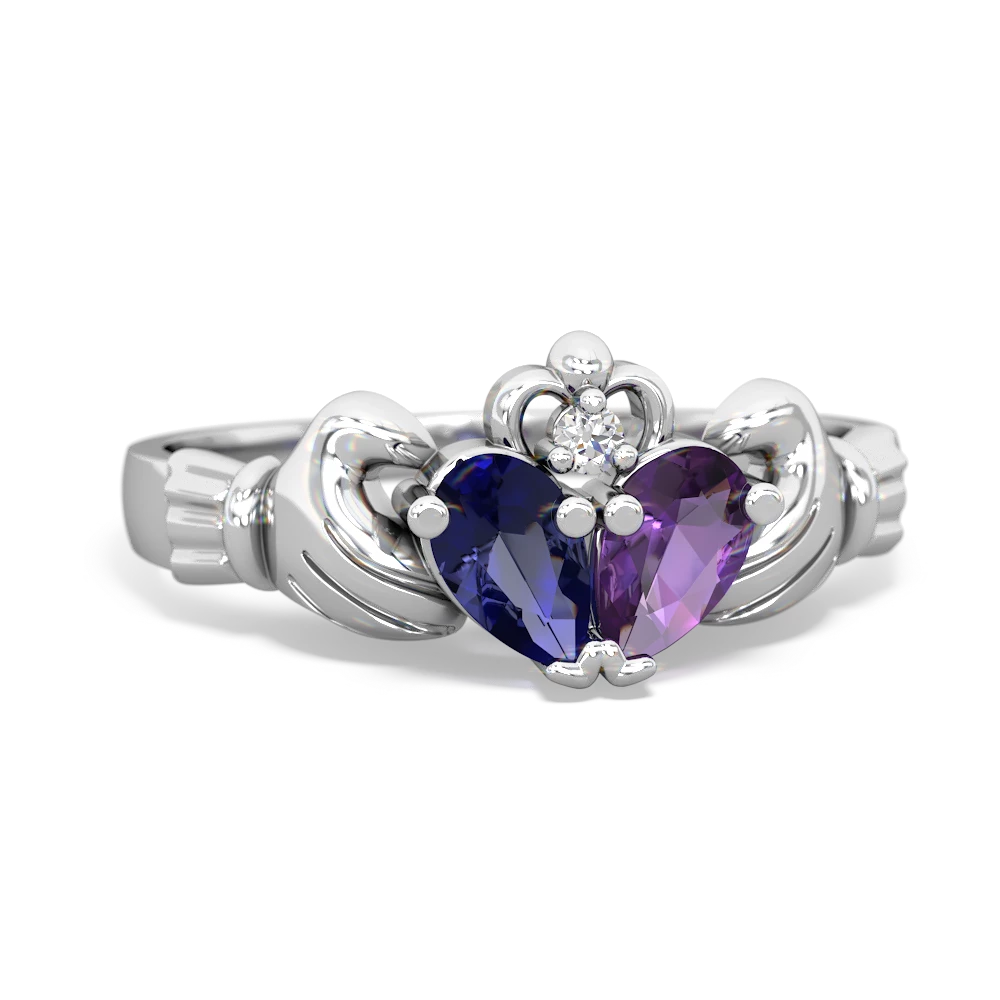Lab Sapphire 'Our Heart' Claddagh 14K White Gold ring R2388