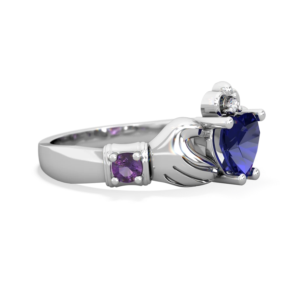 Lab Sapphire Claddagh Keepsake 14K White Gold ring R5245