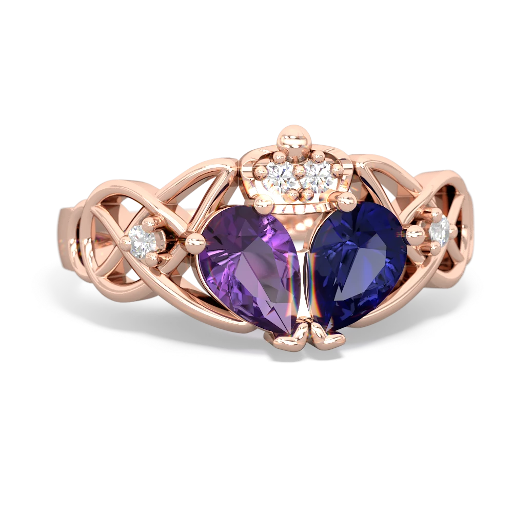 Lab Sapphire 'One Heart' Celtic Knot Claddagh 14K Rose Gold ring R5322