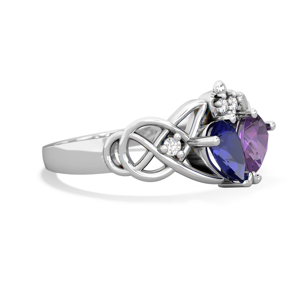 Lab Sapphire 'One Heart' Celtic Knot Claddagh 14K White Gold ring R5322